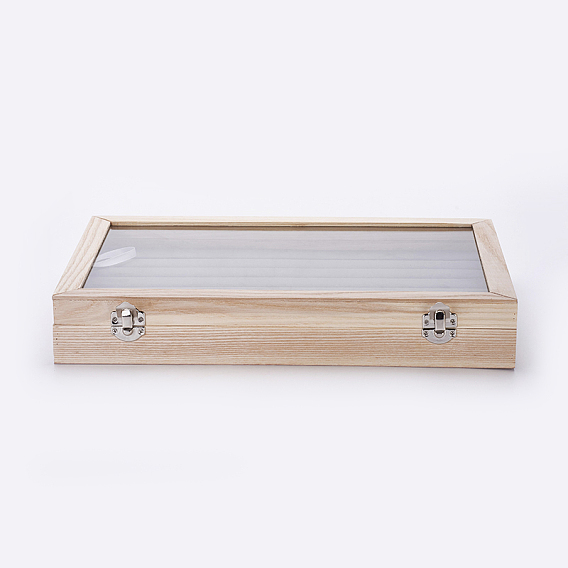 Boîtes de présentation d'anneau en bois, avec verre et oreiller de velours, rectangle