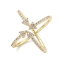 Croix de zircone cubique avec anneau de manchette ouvert en forme de flèche, bijoux en laiton pour femmes, sans plomb et sans cadmium