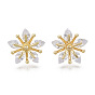Brass Micro Pave Cubic Zirconia Stud Earring Findings, for Half Drilled Bead, Nickel Free, Flower, Real 18K Gold Plated