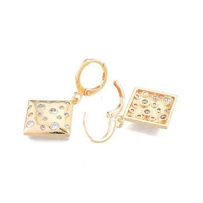 Boucles d'oreilles pendantes en losange avec zircone cubique transparente, bijoux en laiton pour femmes, sans cadmium et sans nickel et sans plomb