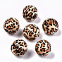 Perles en bois naturel imprimées, rond avec imprimé léopard