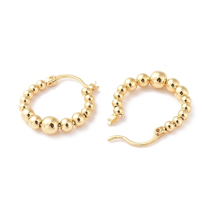 Brass Rotating Round Beaded Hoop Earrings, Anxiety Stress Relief Jewelry for Women
