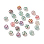 UV Plating Opaque Rainbow Iridescent Acrylic Beads, with Enamel, Flat Round with Star/Moon/Heart/Candy Cane Pattern