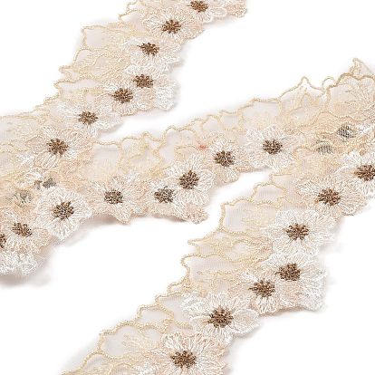 15 Yards Flower Embroidery Polyester Lace Ribbon, for Garment Accessories, Flat