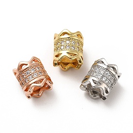 Rack Plating Brass Micro Pave Cubic Zirconia Beads, Long-Lasting Plated, Cadmium Free & Lead Free, Column