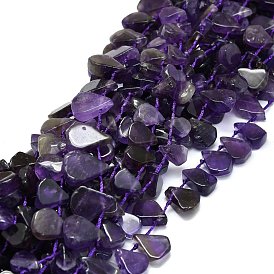 Natural Amethyst Beads Strands, Waterdrop-Shaped Nuggets