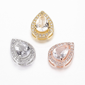 Brass Micro Pave Cubic Zirconia Slide Charms, Rack Plating & Long-Lasting Plated, Cadmium Free & Nickel Free & Lead Free, Drop