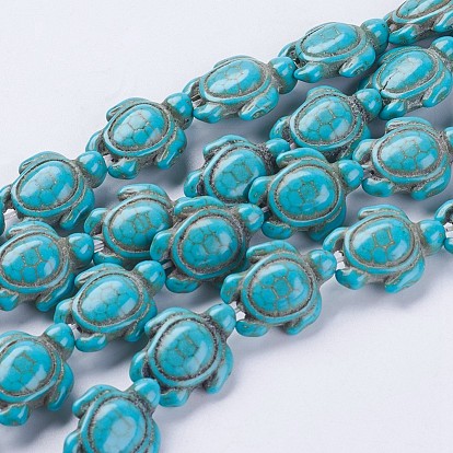 Perles synthétiques turquoise brins, tortue, teint
