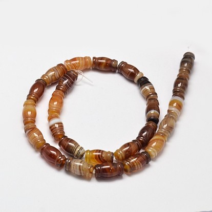 Column Natural Striped Agate/Banded Agate Bead Strands, Dyed, 15x8mm, Hole: 1.2mm, about 25pcs/strand, 14.9 inch