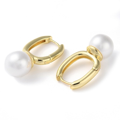 Rack Plating Brass Hoop Earrings, with Plastic Pearl, Long-Lasting Plated, Lead Free & Cadmium Free, Round