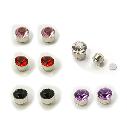 Stainless Steel Magnetic Ear Studs with Rhinestone, Flat Round
