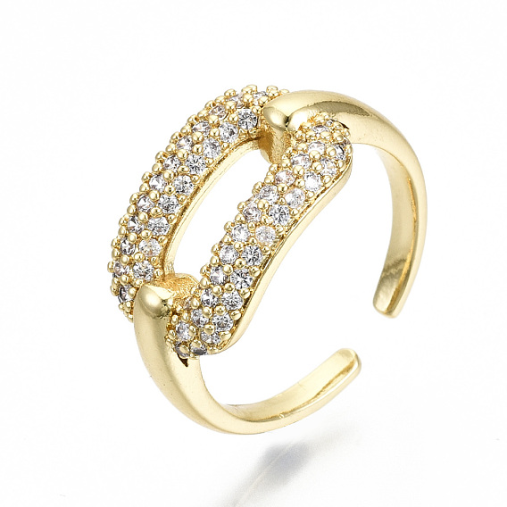 Brass Micro Pave Clear Cubic Zirconia Cuff Rings, Open Rings, Cadmium Free & Nickel Free & Lead Free, Oval