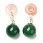 Natural Green Agate Round Pendants, Donut Charms with Pearl and Brass Beads