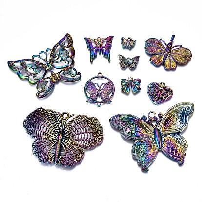 Colgantes de aleación de color arcoíris y conectores de enlace, sin cadmio y níque y plomo, mariposa