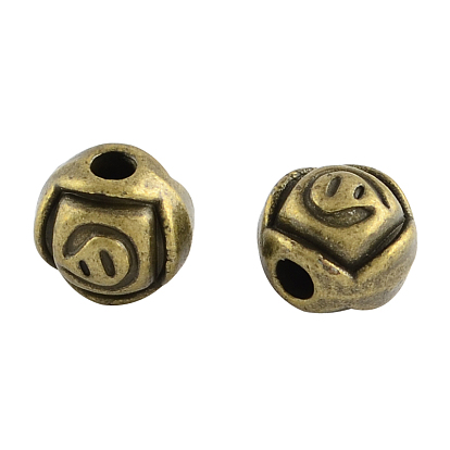 Tibetan Style Alloy Round Carved Flower Beads, Cadmium Free & Lead Free, 7x7.5x6.5mm, Hole: 2mm