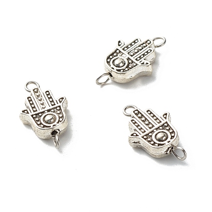 Tibetan Style Alloy Hamsa Hand Beads Links Connectors, with 304 Stainless Steel Eye Pin
