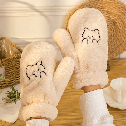 Бархатные варежечные перчатки, милые женские зимние теплые перчатки, ветрозащитные перчатки, рисунок медведя/собаки