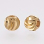 Brass Beads, Long-Lasting Plated, Round with Corrugated