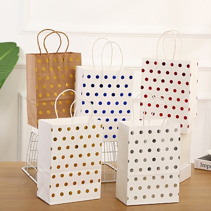 Bolsas de papel rectangulares con patrón de lunares, con asas, para bolsas de regalo