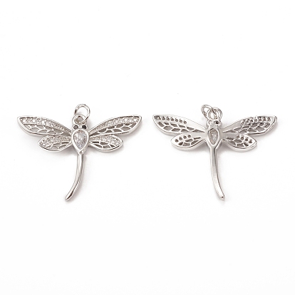 Brass Micro Pave Cubic Zirconia Pendants, with Jump Ring, Dragonfly Charm
