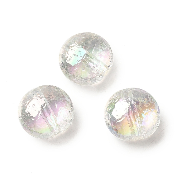 Transparent UV Plating Rainbow Iridescent Acrylic Beads, Flat Round