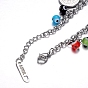 304 Stainless Steel Charm Bracelets, with Evil Eye Beads and Lobster Claw Clasps, Flat Round with San Benito