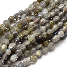 Natural Labradorite Nuggets Beads Strands, Tumbled Stone, 5~10x6~7x3~7mm, hole: 1mm, about 14.9 inch ~15.7 inch