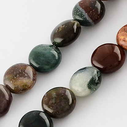 Natural Indian Agate Stone Beads Strands, Flat Round