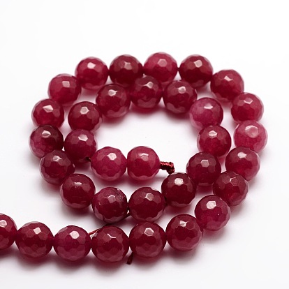 Dyed Natural White Jade Round Beads Strands, Faceted