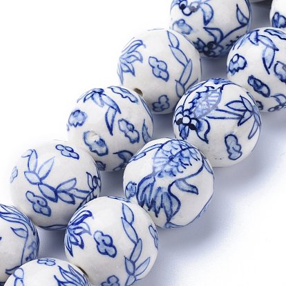 Hebras de perlas de porcelana azul y blanco hechas a mano, pez koi, rondo