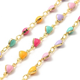 Enamel Heart Link Chains, with Real 18K Gold Plated Findings, Soldered, Long-Lasting Plated, with Spools