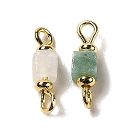 Natural Gemstone Connector Charms, Rectangle Links with Real 18K Gold Plated Brass Double Loops