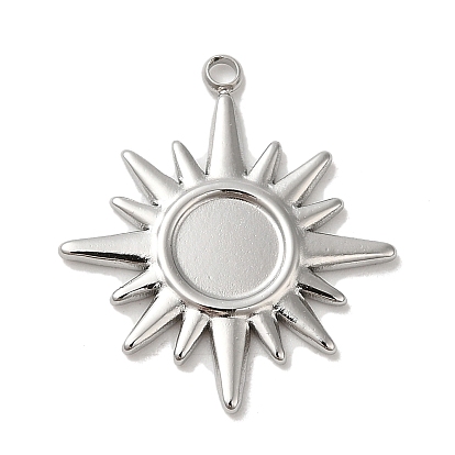 304 Stainless Steel Pendant Cabochon Settings, Sun Charm