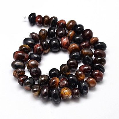 Dyed Natural Tiger Eye Nuggets Beads Strands, Tumbled Stone, Heated, 6~10x9~12x8~10mm, Hole: 1mm, about 15.3 inch ~15.7 inch