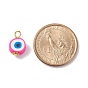 Handmade Polymer Clay Pendants, with Golden Tone Iron & Alloy Findings, Flat Round with Evil Eye