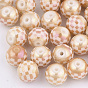 Perles en verre electroplate, perles à carreaux, rond avec motif tartan