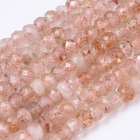 Natural Strawberry Quartz Beads Strands, Rondelle, Faceted