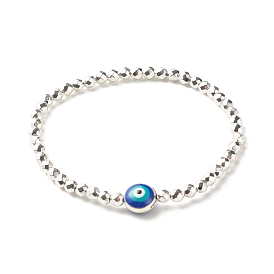 Синтетические гематитовые бусины энергетический стрейч-браслет для девушек-подростков, браслет из эмалевых бусин из сплава сглаза, светло-синий