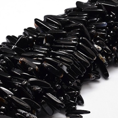 Natural Black Agate Chip Beads Strands, Dyed & Heated, 8~30x5~12mm, Hole: 1mm; about 15.3 inch ~15.7 inch