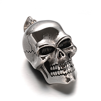 Skull 304 Stainless Steel Big Pendants, 65x32x33.5mm, Hole: 11x15mm