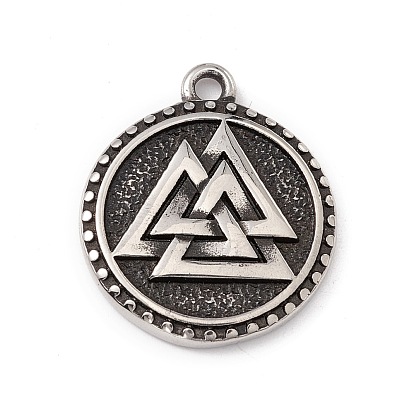 Pendentifs en acier inoxydable, symbole viking valknut, plat et circulaire avec triangle