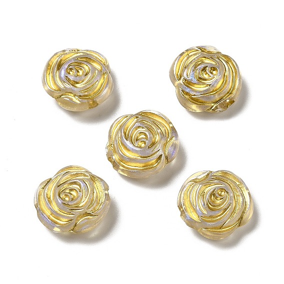 Perles acryliques plaquées, métal doré enlaça, fleur rose