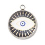 Luminous Glass Pendants, with 304 Stainless Steel Findings, Flat Round with Evil Eye Pattern