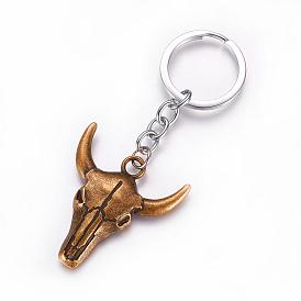 Alloy Keychain, Ox-Head, with Iron Findings