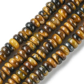 Natural Tiger Eye Beads Strands, FlatRound/Disc