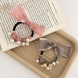 Lace Bow Pearl Hair Tie - Invisible Elastic Band for Ponytail, Women's Hair Accessory.