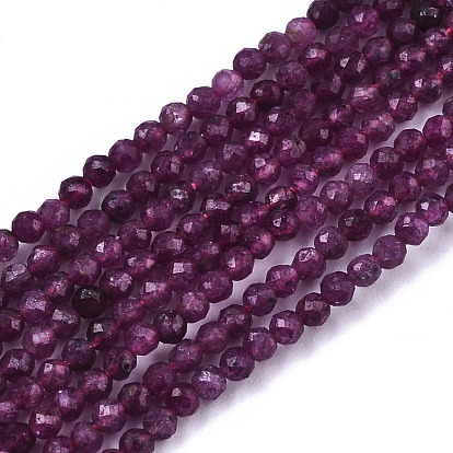 Natural Ruby/Red Corundum Beads Strands, Round, Faceted