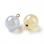 Plating Acrylic Pendants, Pearlized, with ABS Plastic Light Gold Plated Loops, Round