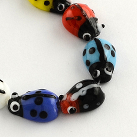 Ladybug Handmade Lampwork Beads Strands, 15x10x7mm, Hole: 1.5mm, about 20pcs/strand, 11.8 inch