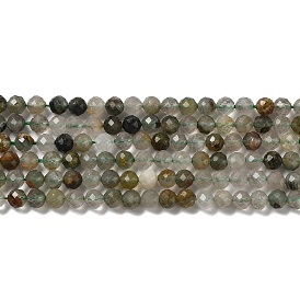Natural Green Lodolite Quartz Beads Strands, Faceted, Round